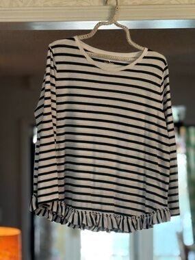 kate spade Black & White Striped Long-Sleeve Ruffle-Hem Top